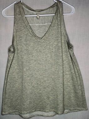 mts Olive & White Striped Ribbed Tank Top